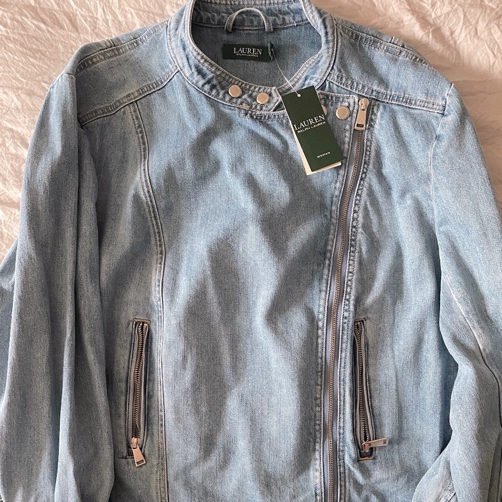 Lauren Ralph Lauren Light Blue Denim Moto Jacket